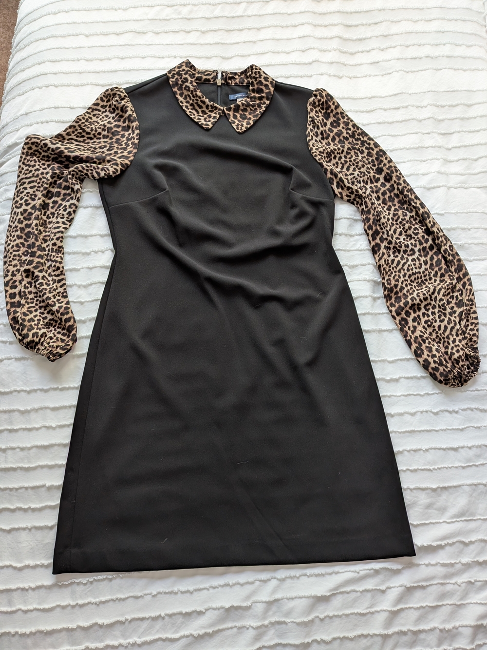 Tommy Hilfiger Black Dress with Leopard-Print Collar & Sleeves